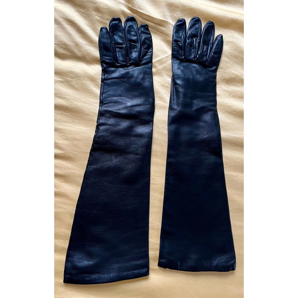Vintage MADOVA long black Italian leather gloves - 8